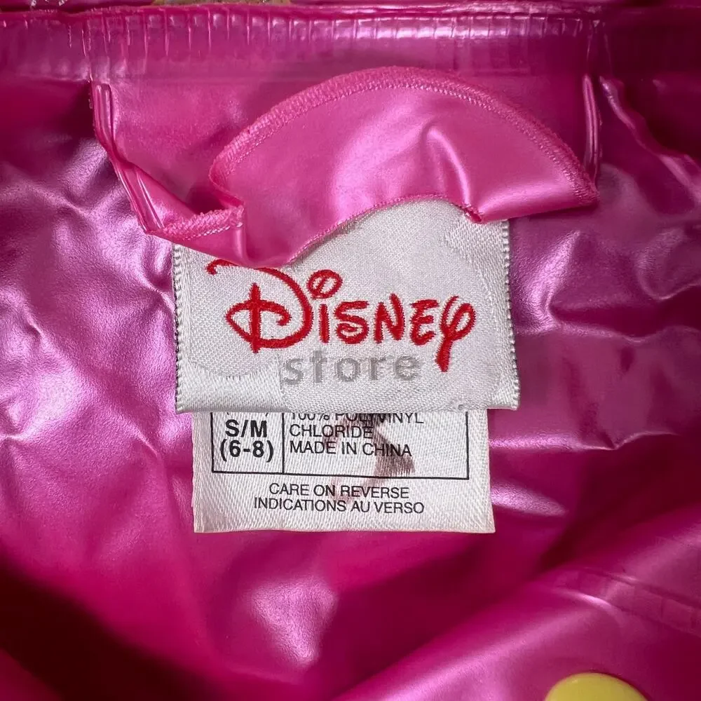 Vintage Y2K Disney Store Princess Pink Vinyl Raincoat Hood Belle Cinderella S/M